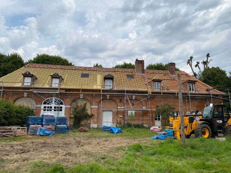 Rénovation toiture petites tuiles anciennes et neuves  ,Grainville Val d'Orger 27380