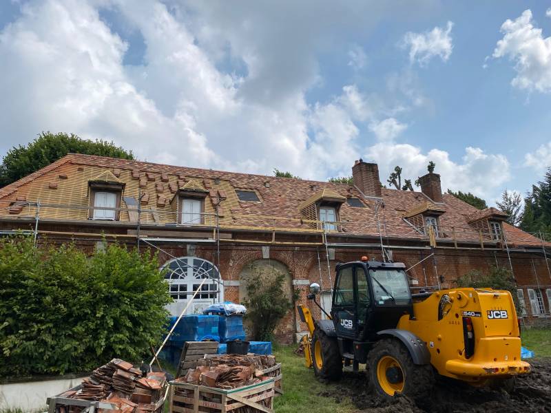 Rénovation toiture petites tuiles anciennes et neuves  ,Grainville Val d'Orger 27380